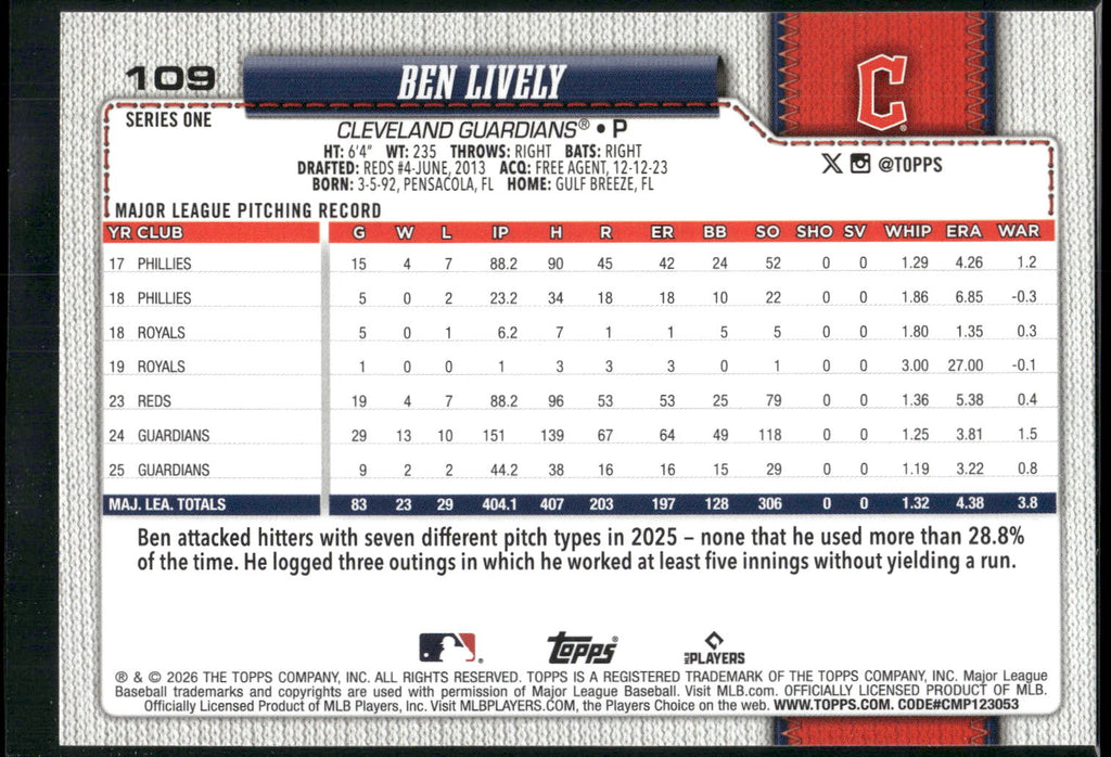 2026 Topps #109 Ben Lively Sandglitter