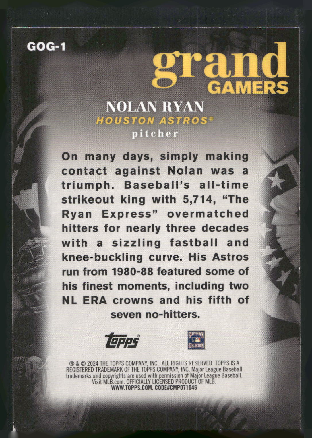 2024 Topps #GOG-1 Nolan Ryan Grand Gamers
