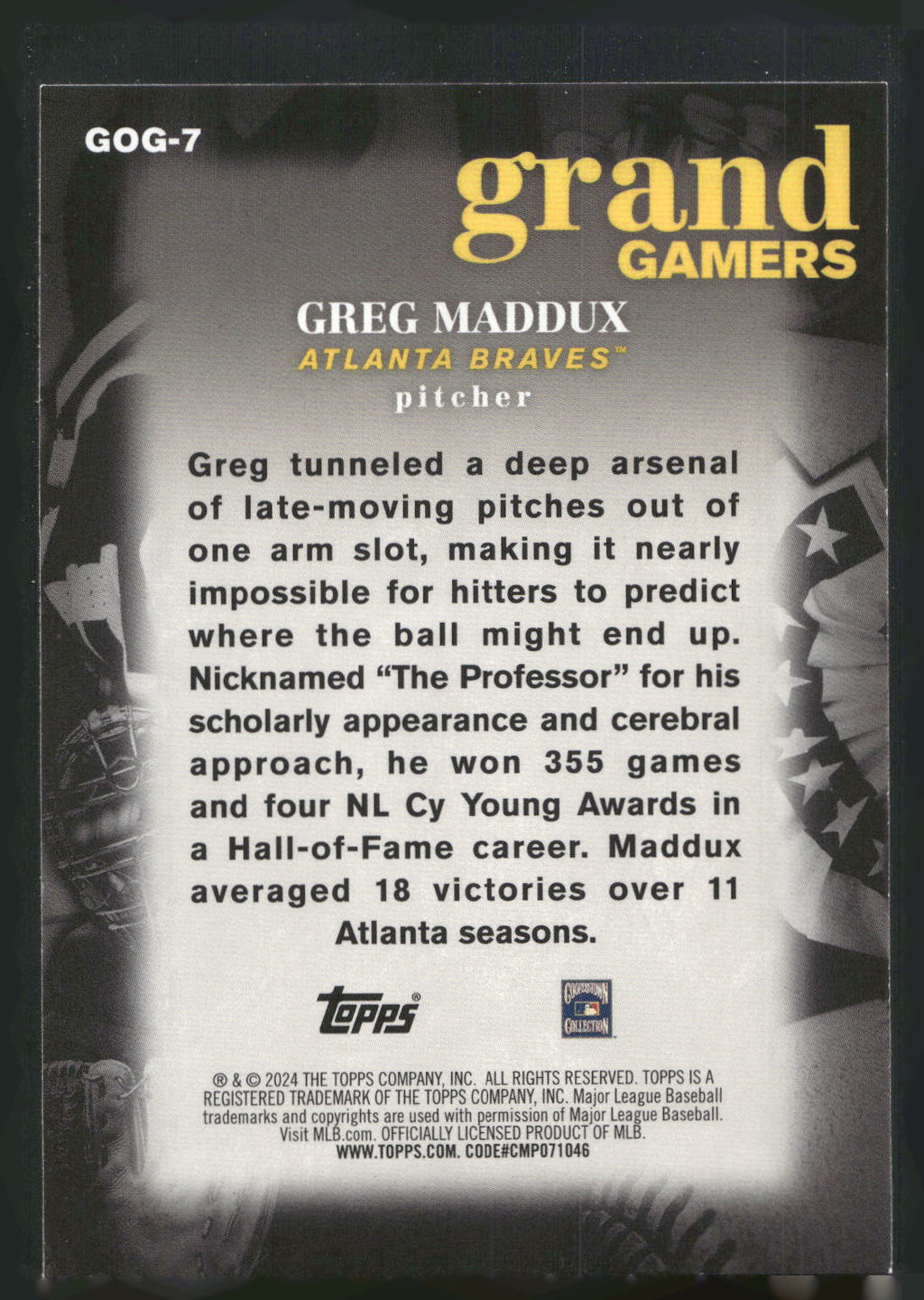 2024 Topps #GOG-7 Greg Maddux Grand Gamers