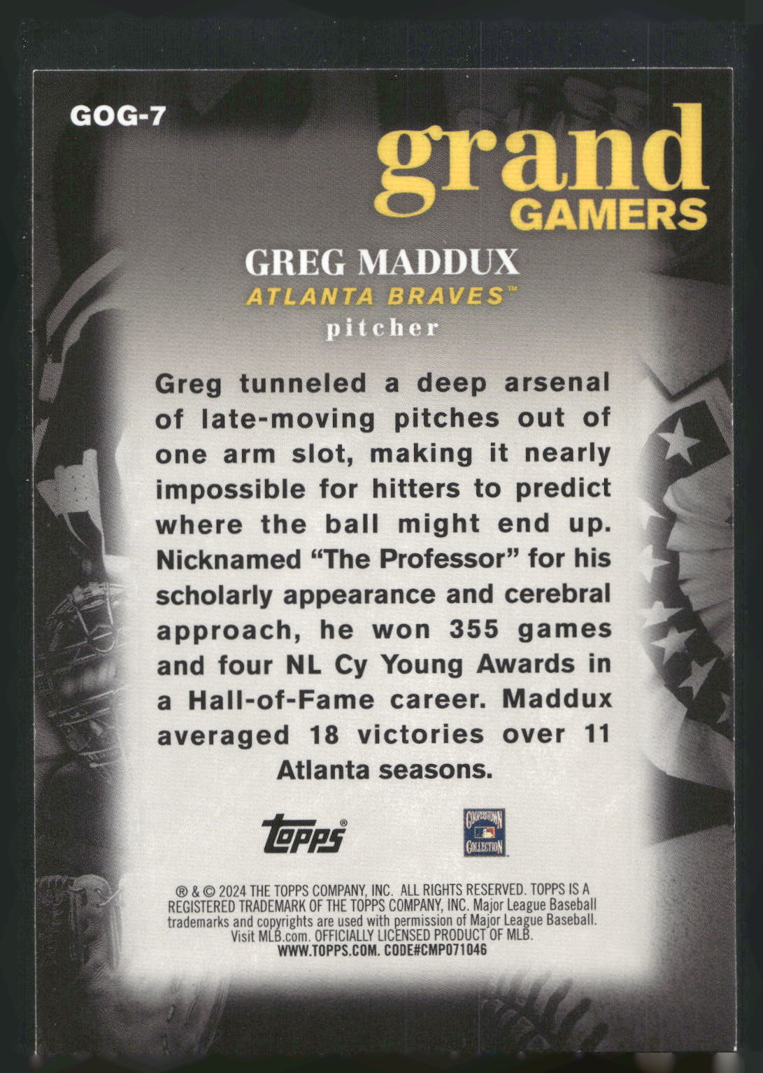 2024 Topps #GOG-7 Greg Maddux Grand Gamers