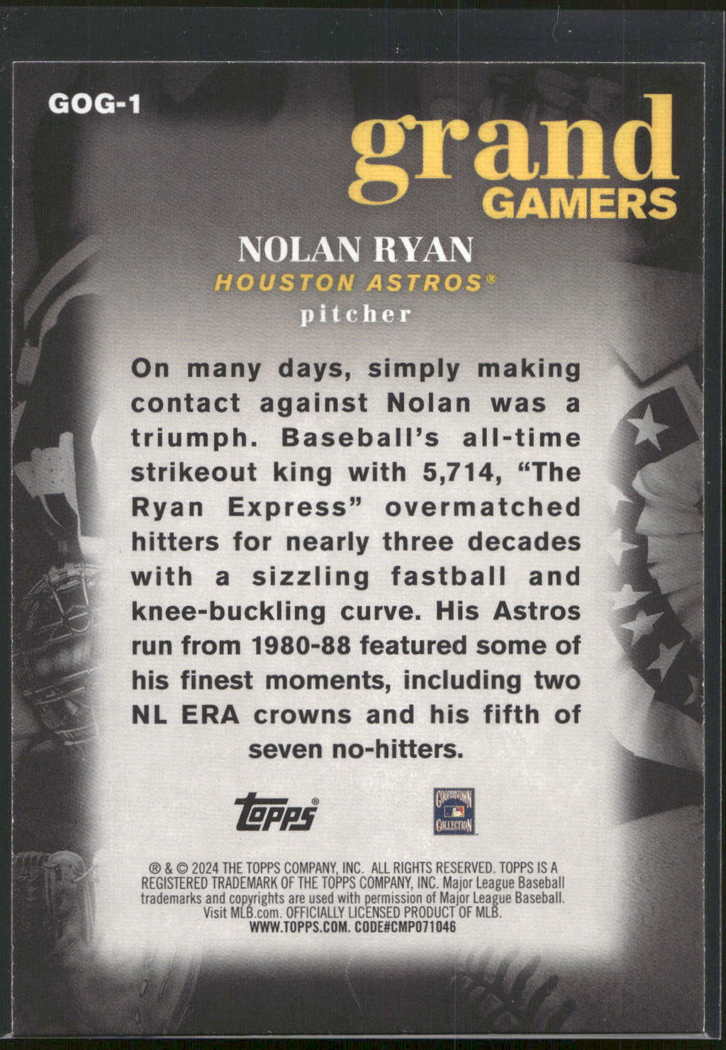 2024 Topps #GOG-1 Nolan Ryan Grand Gamers
