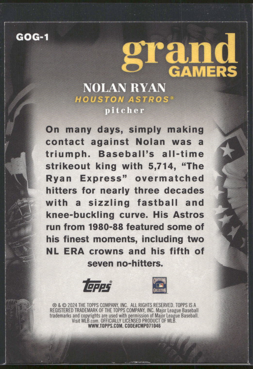 2024 Topps #GOG-1 Nolan Ryan Grand Gamers