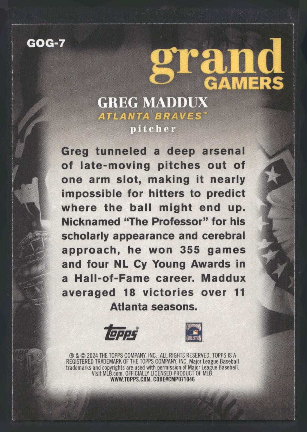 2024 Topps #GOG-7 Greg Maddux Grand Gamers
