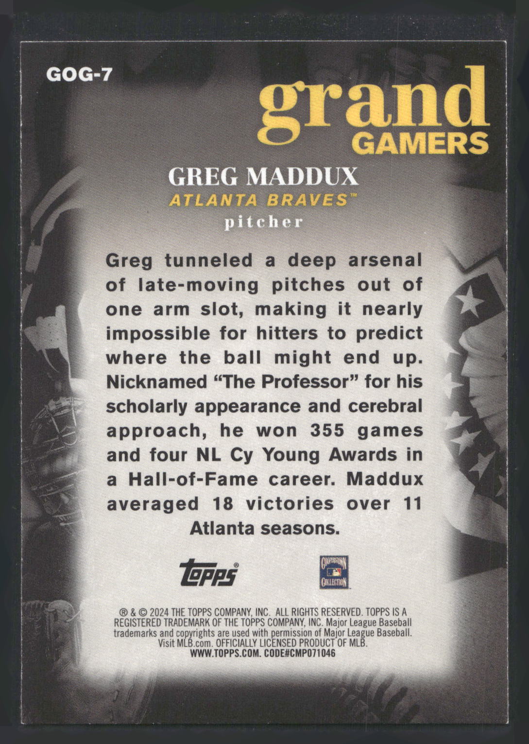 2024 Topps #GOG-7 Greg Maddux Grand Gamers