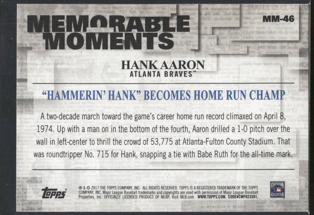 2017 Topps #MM-46 Hank Aaron Memorable Moments
