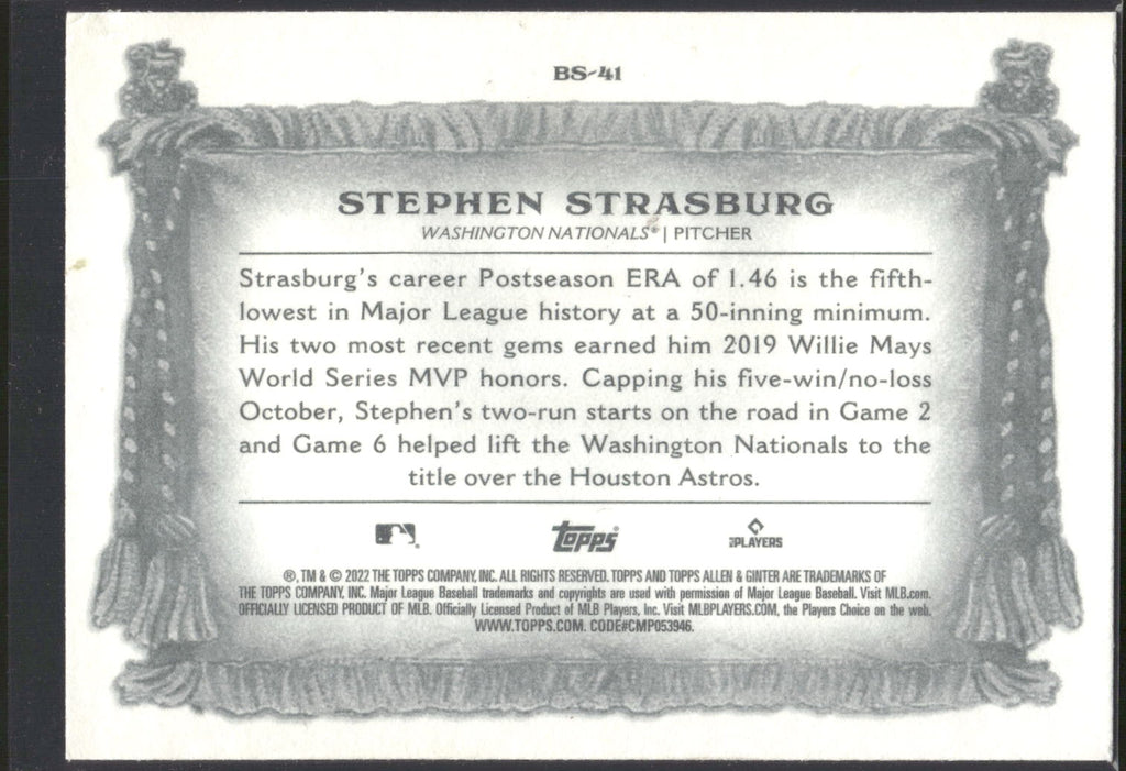 2022 Topps Allen & Ginter #BS-41 Stephen Strasburg Banner Seasons
