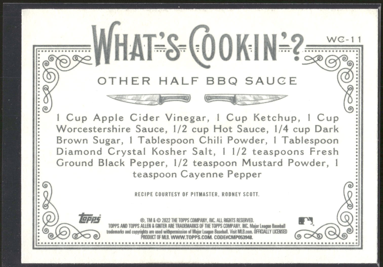 2022 Topps Allen & Ginter #WC-11 Other Half BBQ Sauce What's Cookin'?