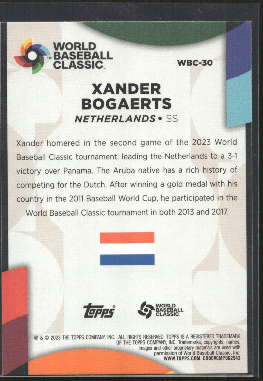 2023 Topps #WBC-30 Xander Bogaerts 2023 World Baseball Classic Stars