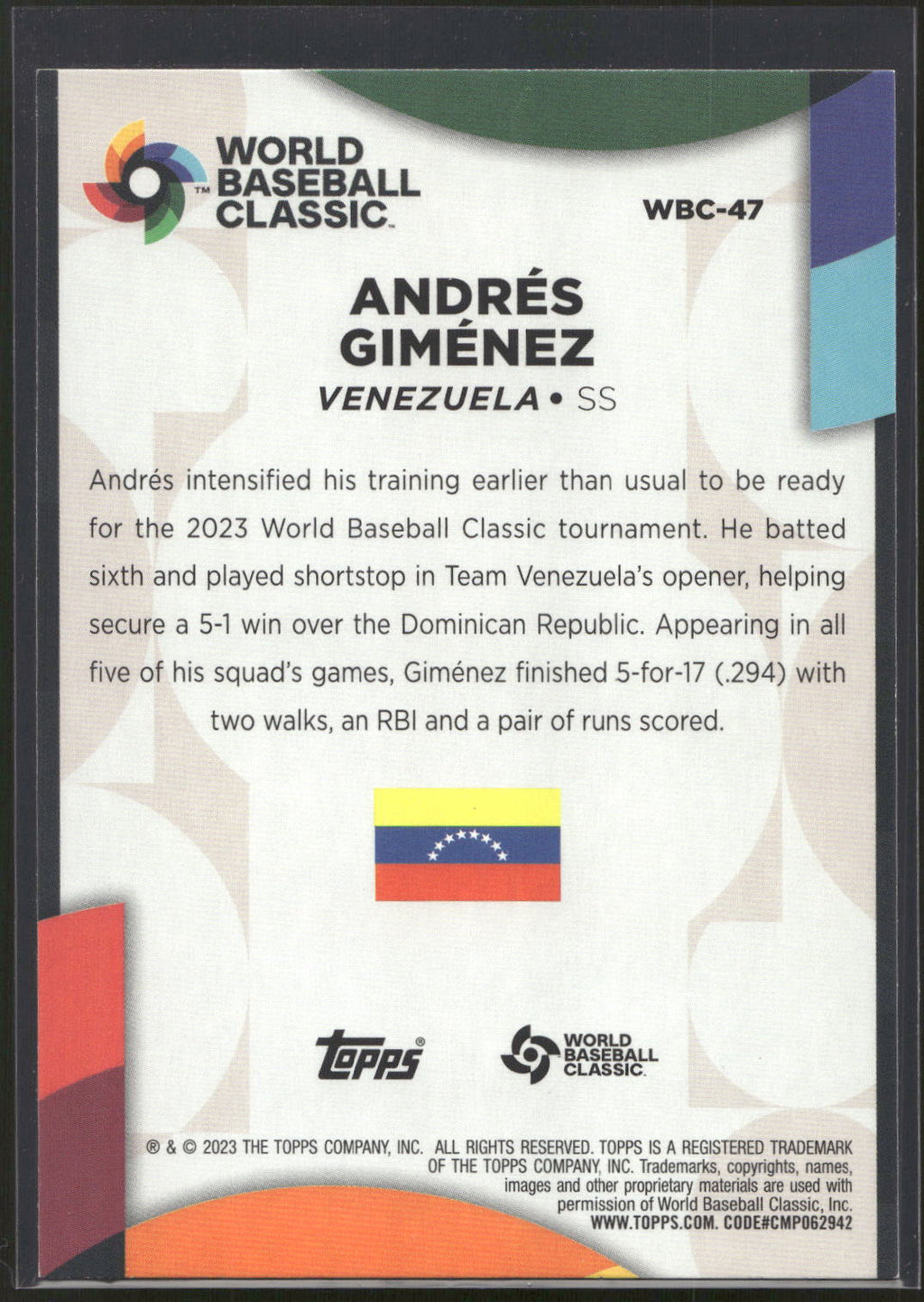 2023 Topps #WBC-47 Andrés Giménez 2023 World Baseball Classic Stars