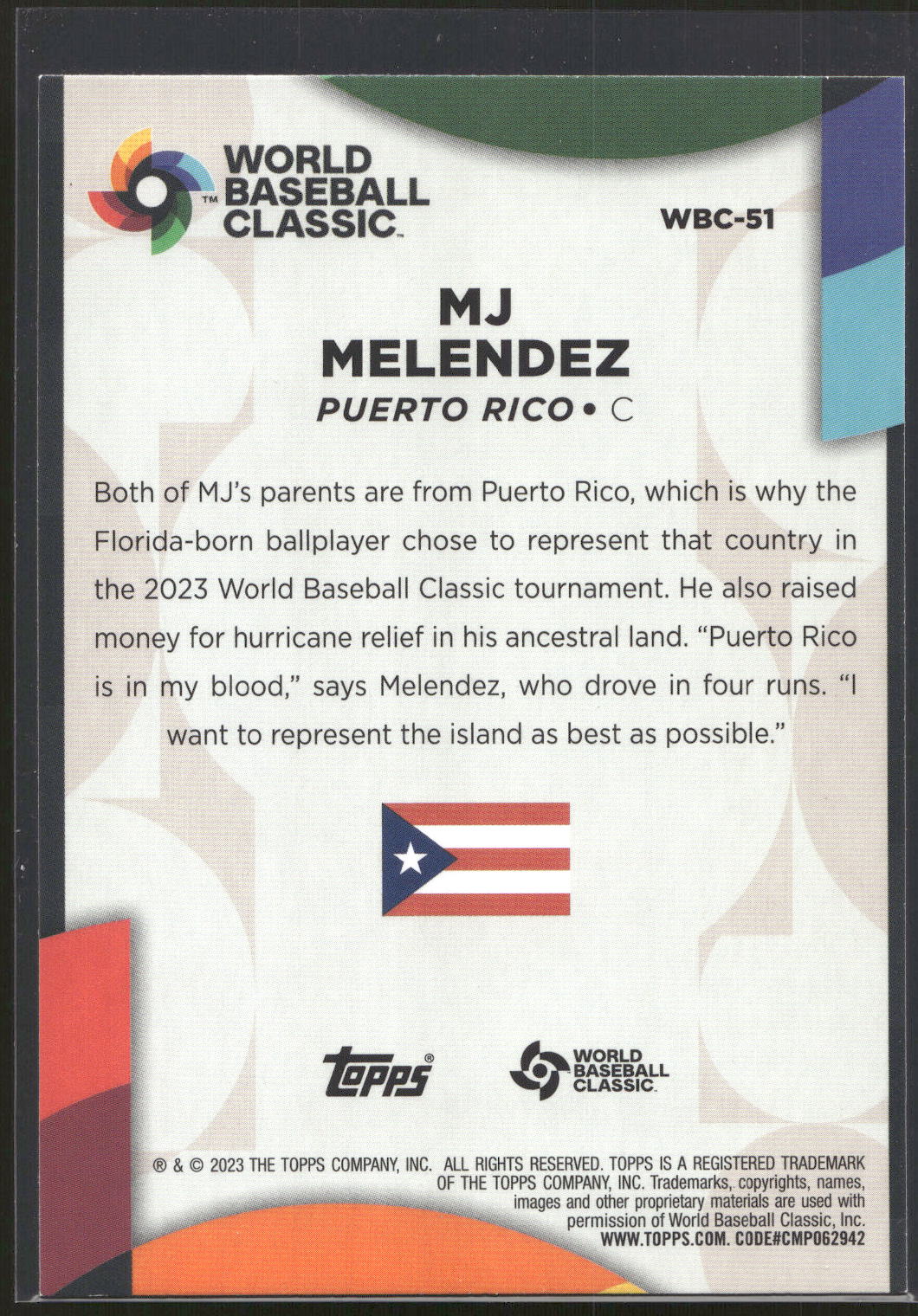 2023 Topps #WBC-51 MJ Melendez 2023 World Baseball Classic Stars