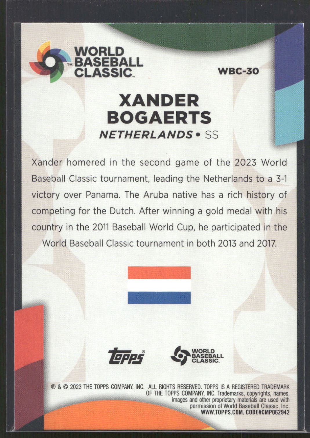 2023 Topps #WBC-30 Xander Bogaerts 2023 World Baseball Classic Stars