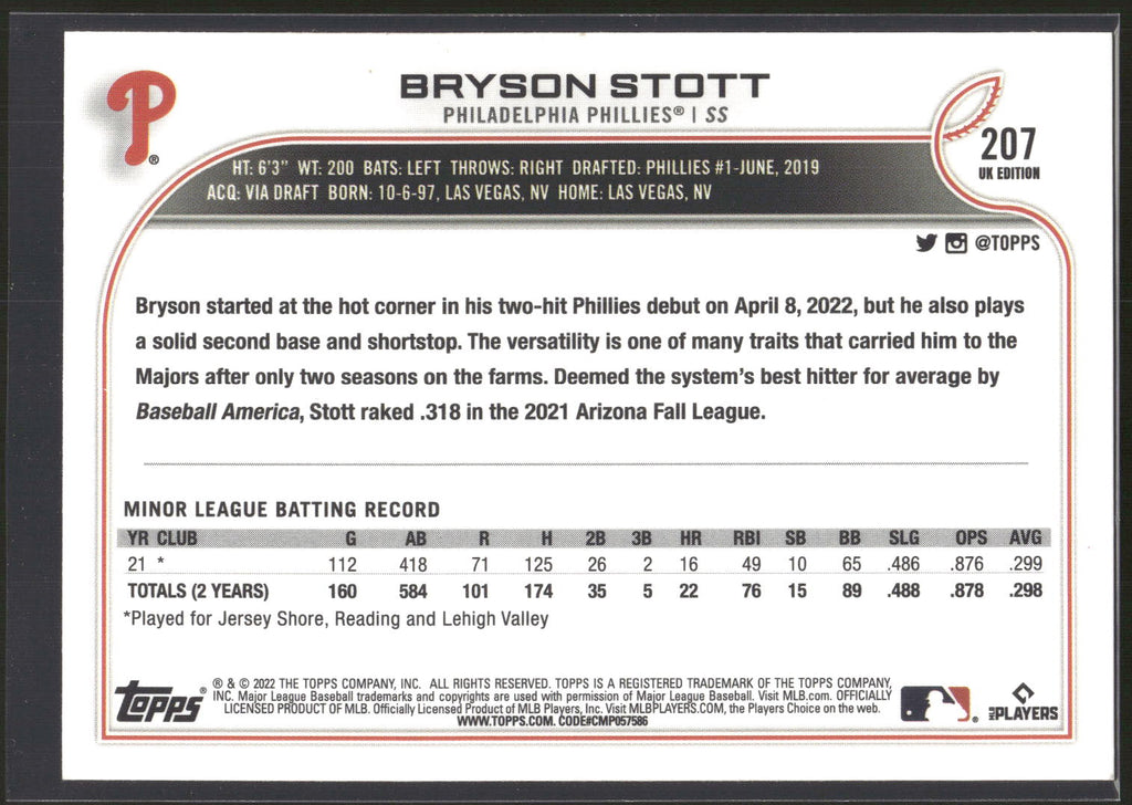 2022 Topps UK Edition #207 Bryson Stott