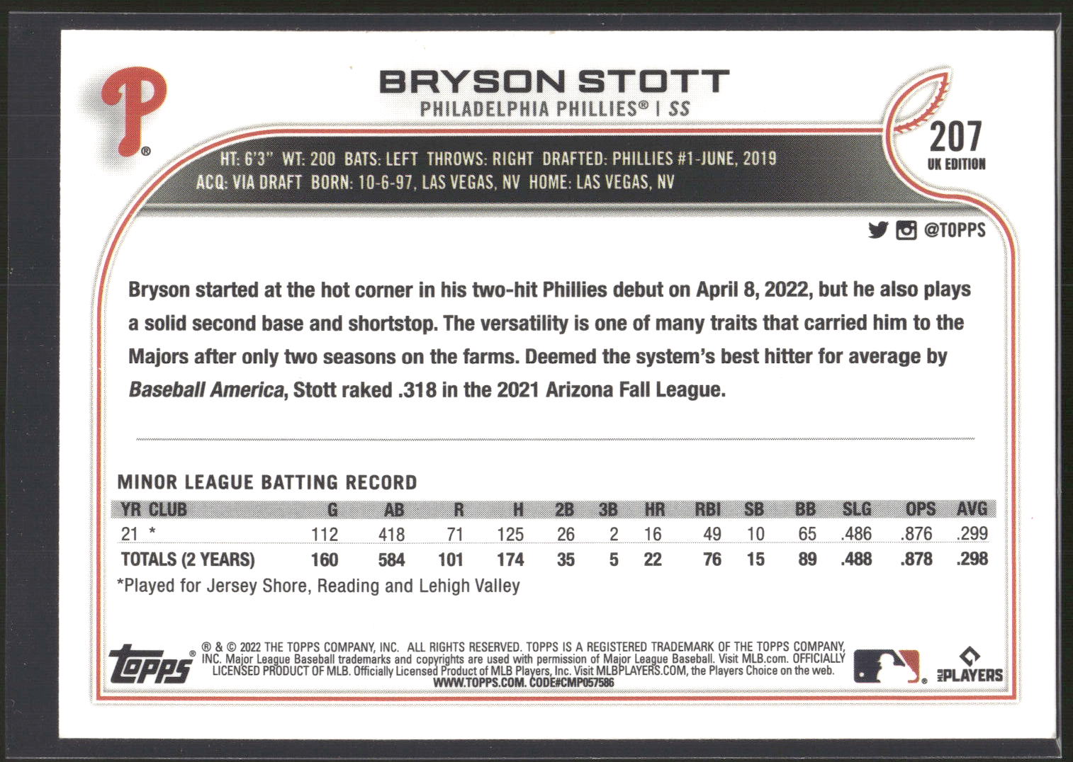 2022 Topps UK Edition #207 Bryson Stott