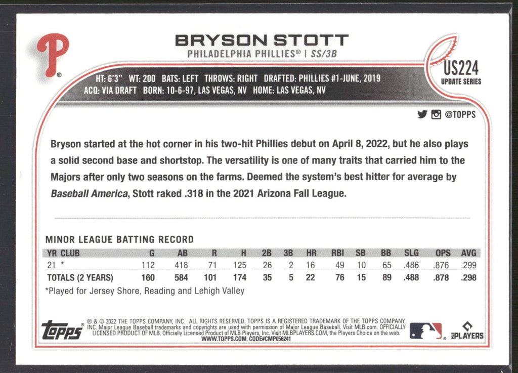 2022 Topps Update #US224 Bryson Stott