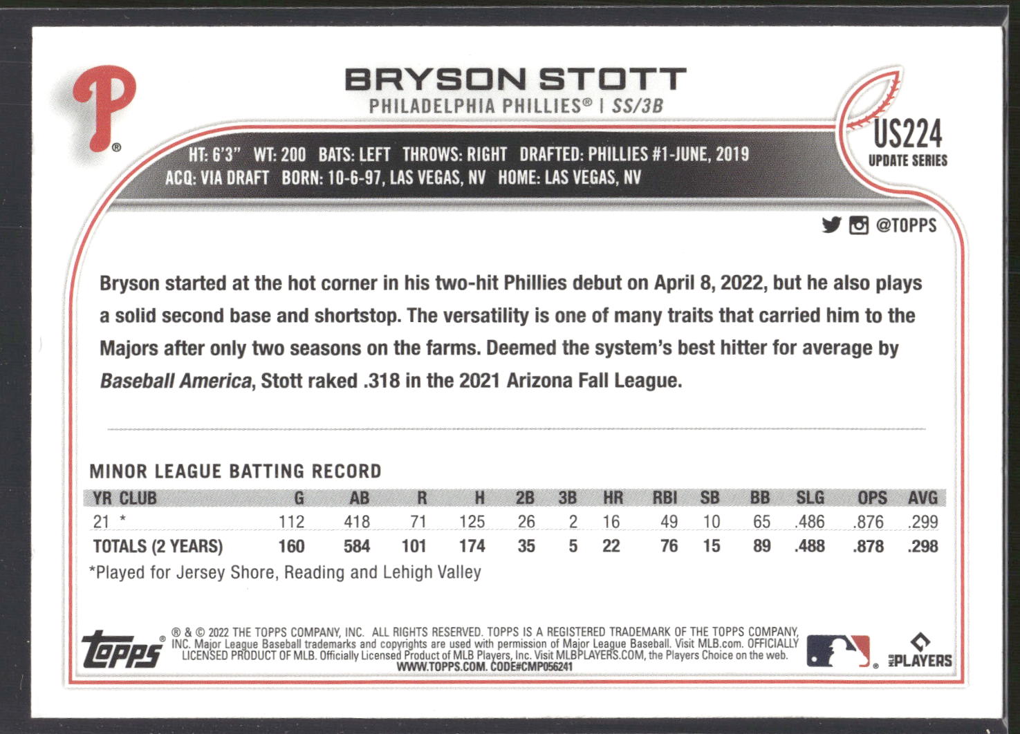 2022 Topps Update #US224 Bryson Stott