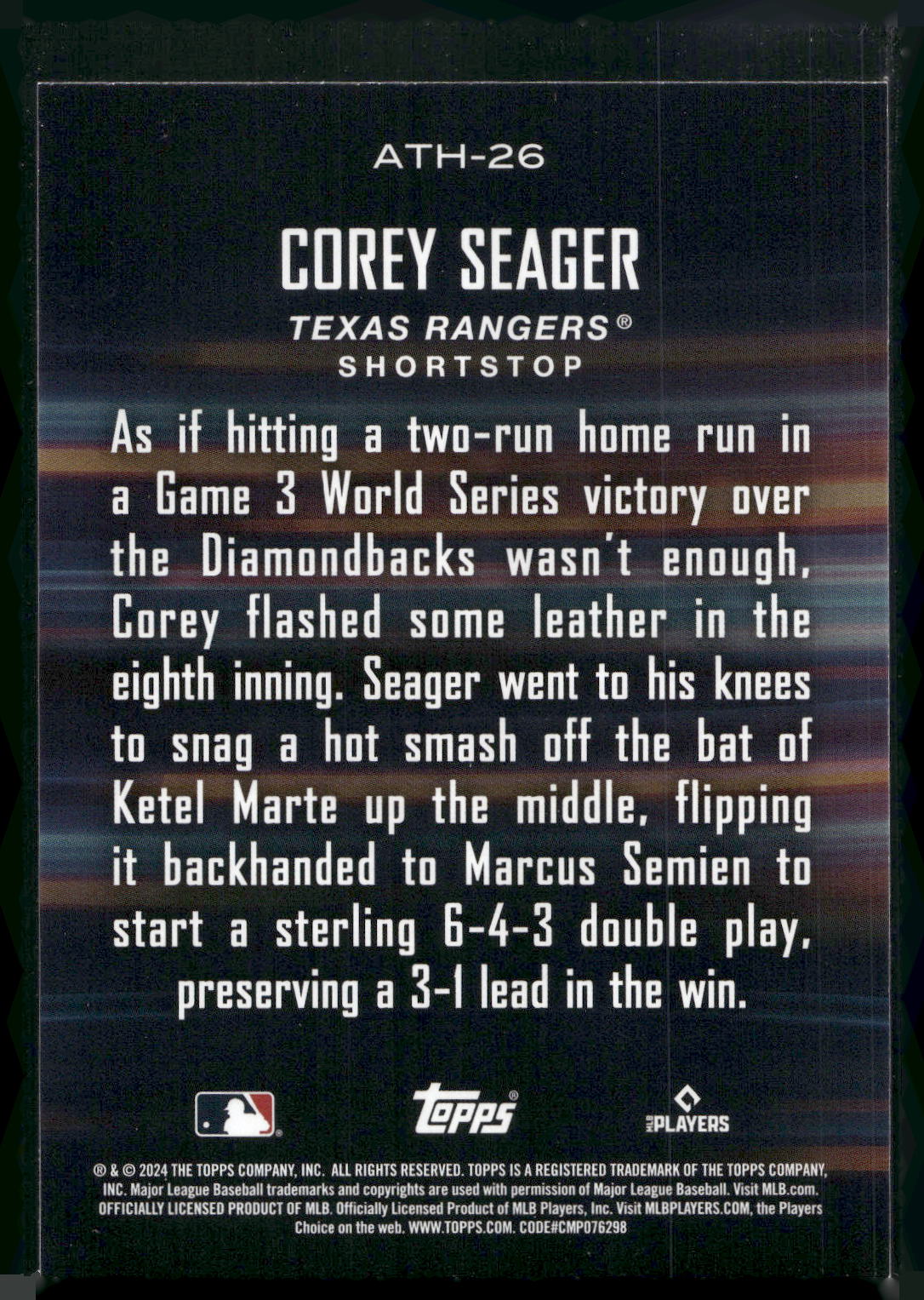 2024 Topps #ATH-26 Corey Seager Around the Horn