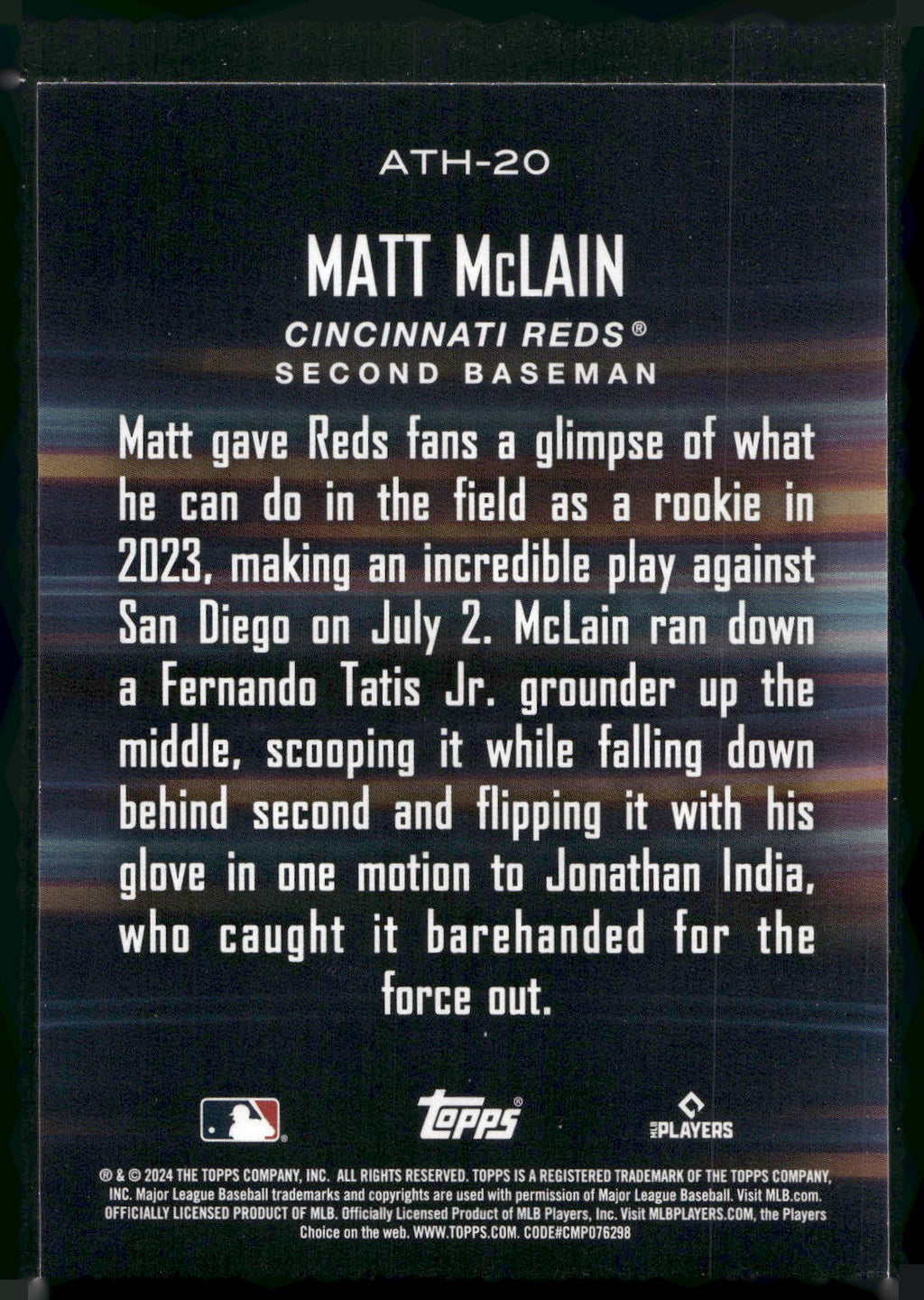 2024 Topps #ATH-20 Matt McLain Around the Horn