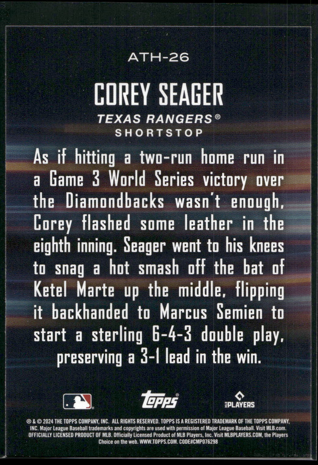 2024 Topps #ATH-26 Corey Seager Around the Horn