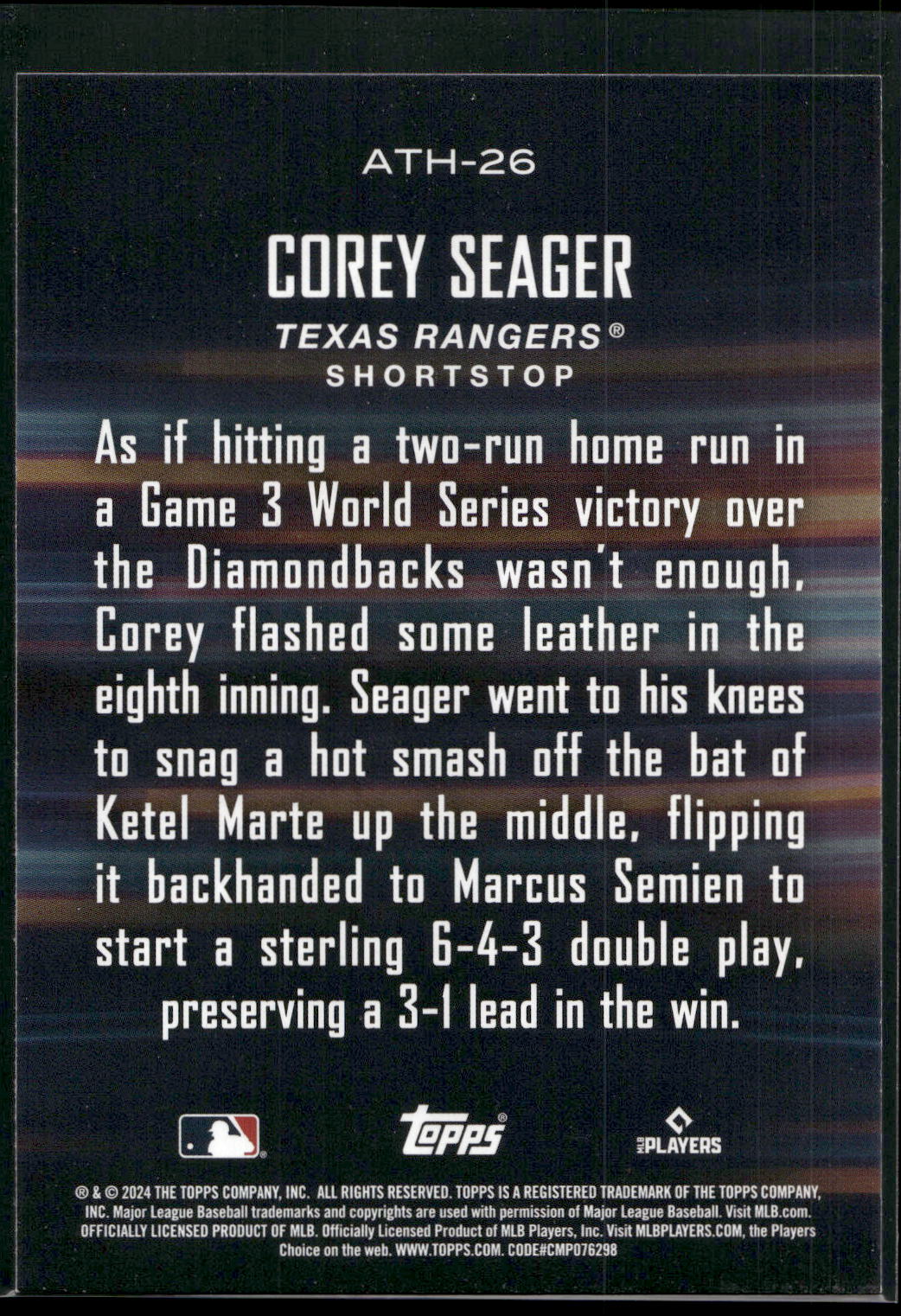 2024 Topps #ATH-26 Corey Seager Around the Horn