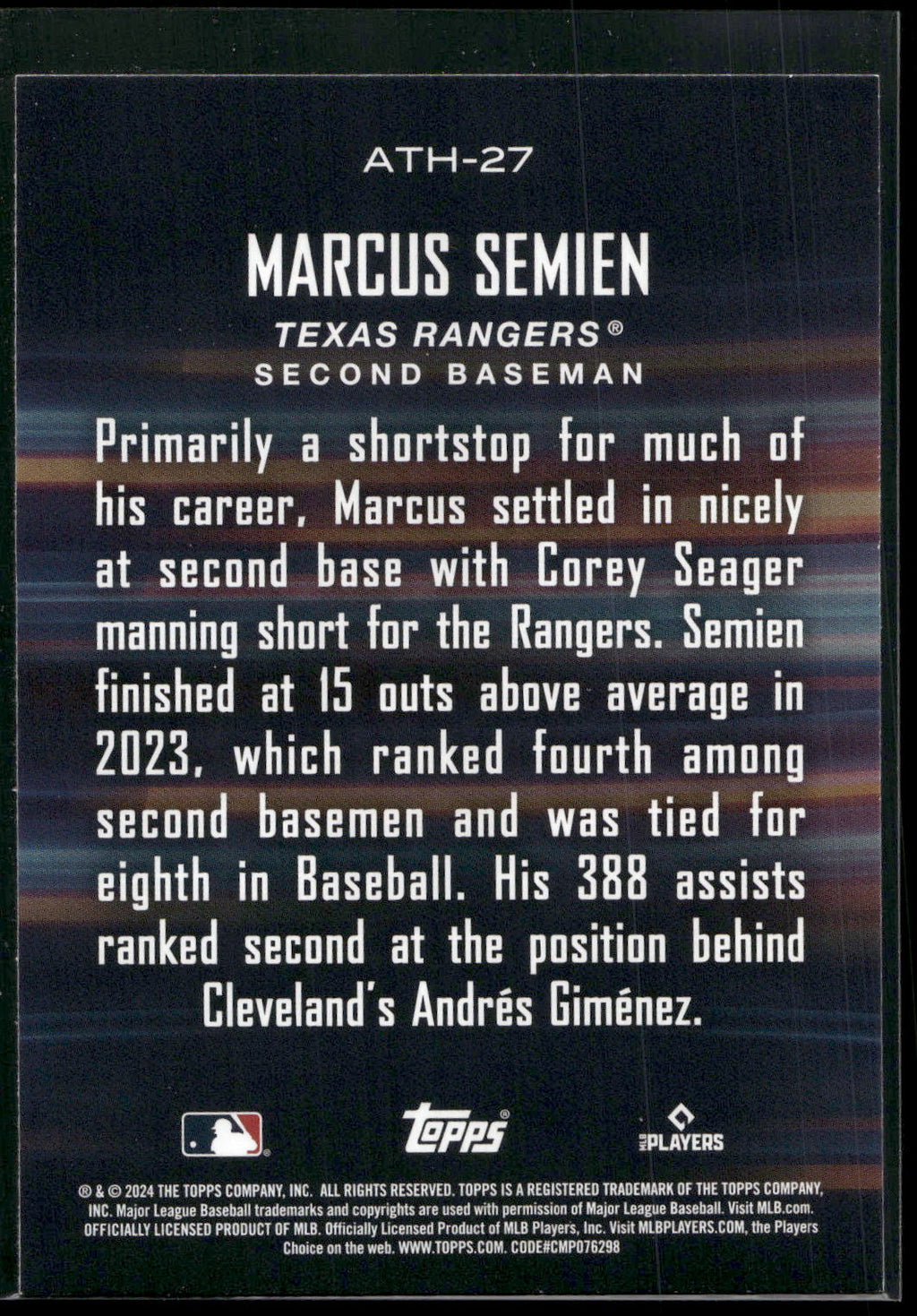 2024 Topps #ATH-27 Marcus Semien Around the Horn