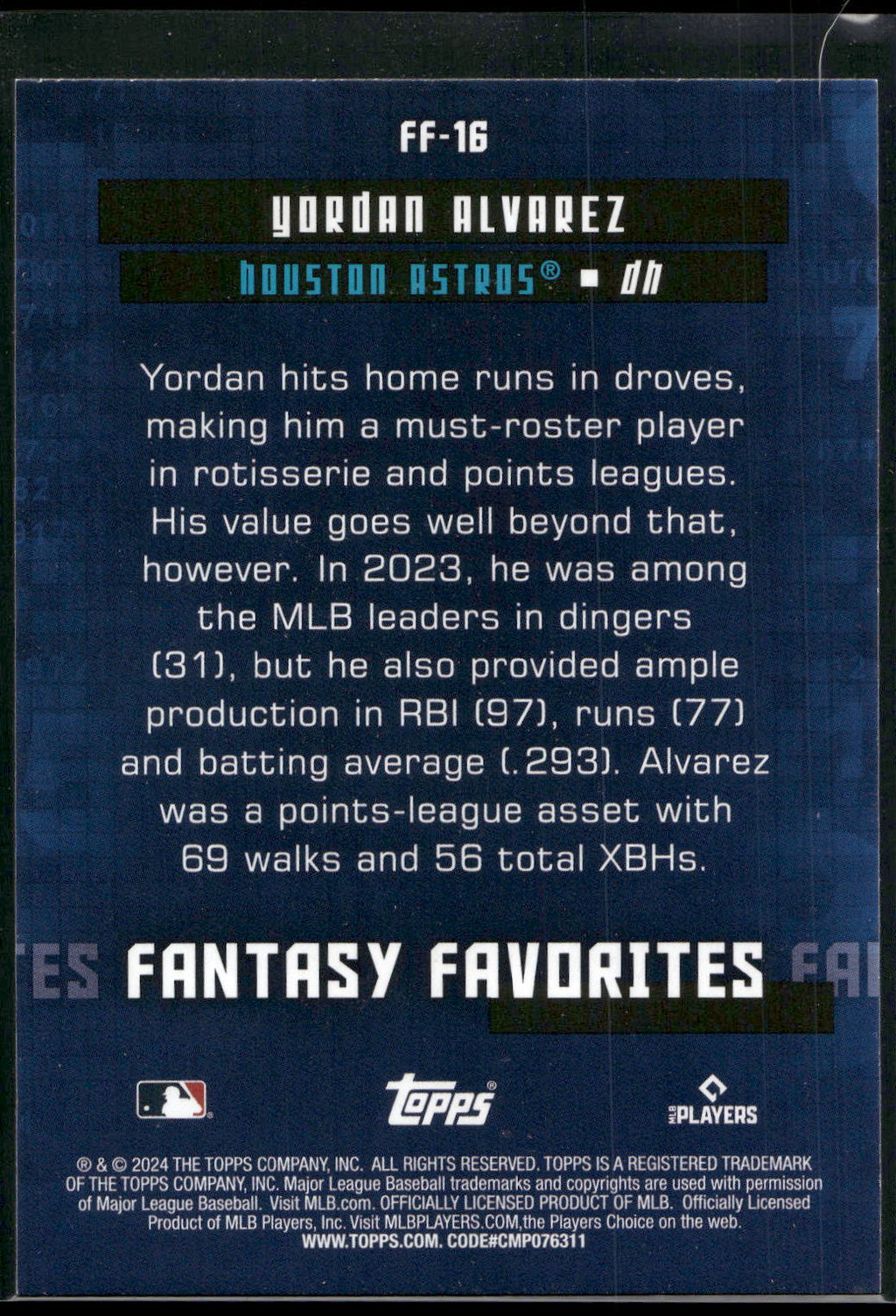 2024 Topps #FF-16 Yordan Alvarez Fantasy Favorites