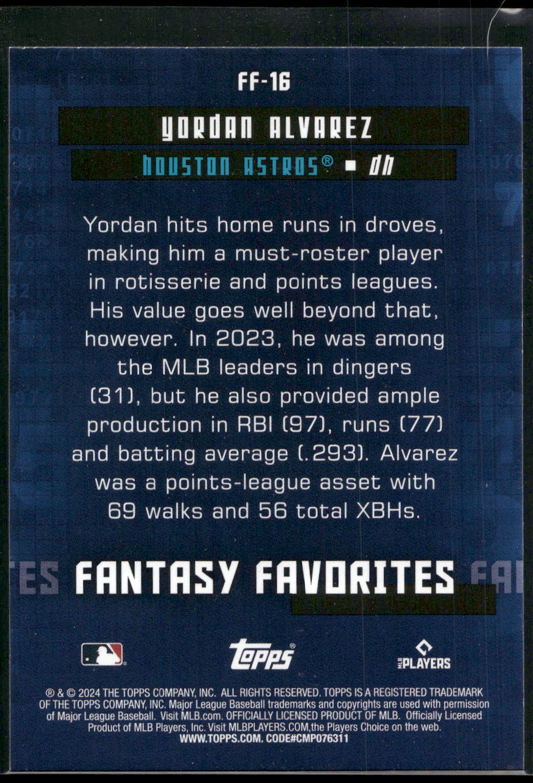 2024 Topps #FF-16 Yordan Alvarez Fantasy Favorites