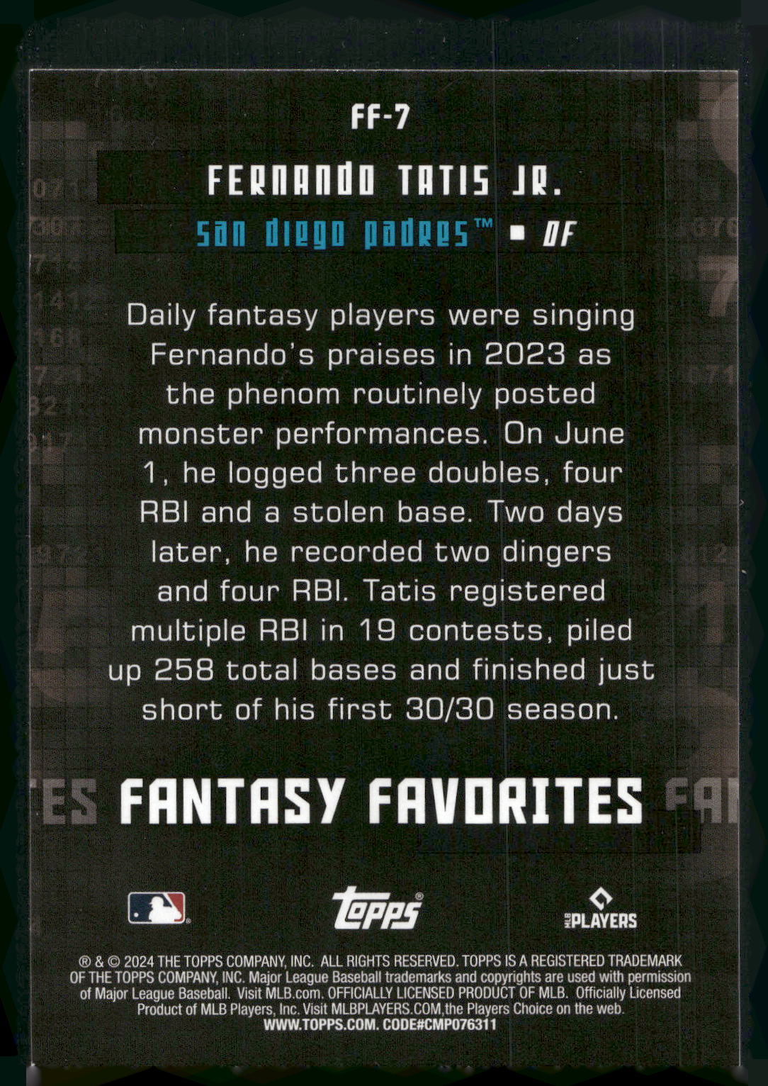 2024 Topps #FF-7 Fernando Tatis Jr. Fantasy Favorites