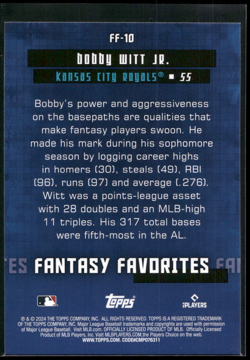 2024 Topps #FF-10 Bobby Witt Jr. Fantasy Favorites