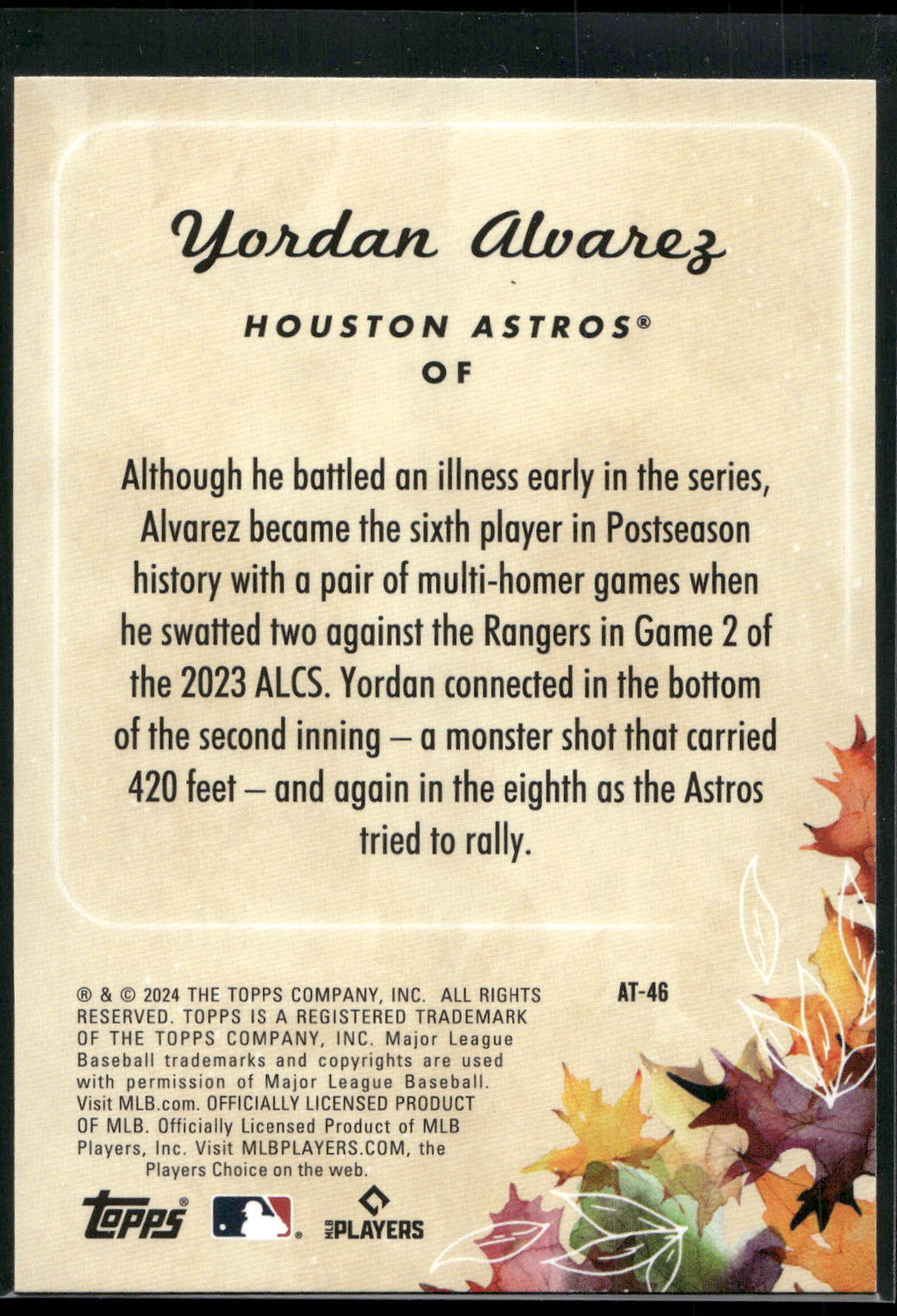 2024 Topps Update #AT-46 Yordan Alvarez Autumn Tales