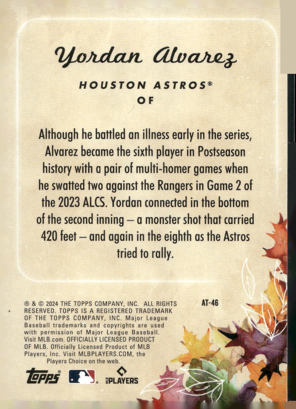 2024 Topps Update #AT-46 Yordan Alvarez Autumn Tales