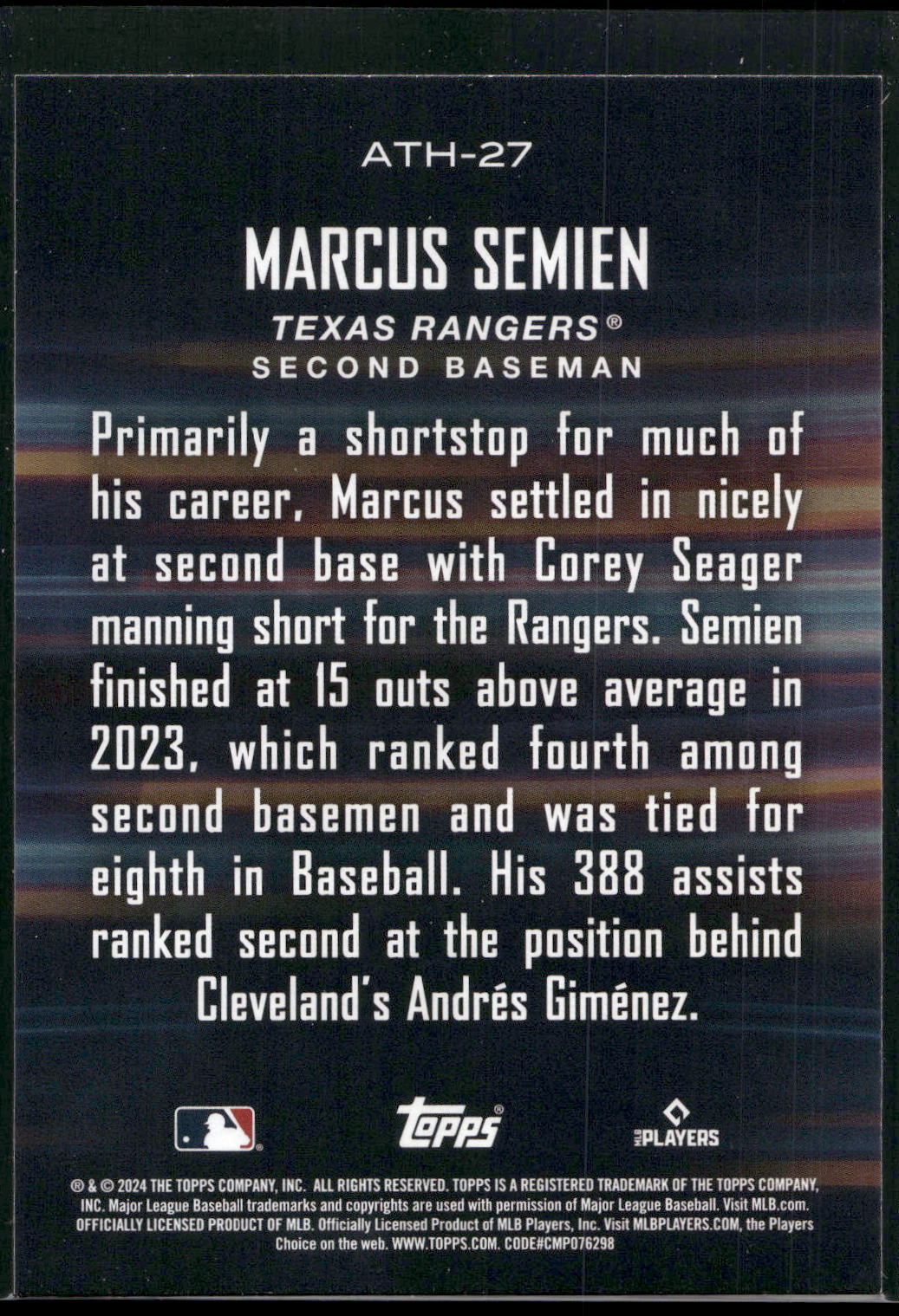2024 Topps #ATH-27 Marcus Semien Around the Horn