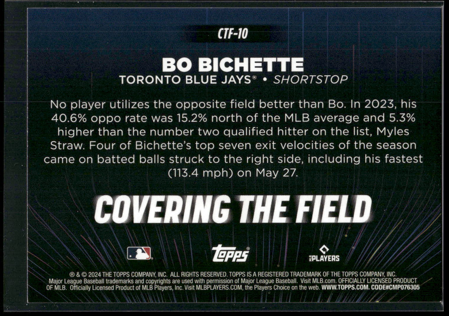 2024 Topps #CTF-10 Bo Bichette Covering the Field
