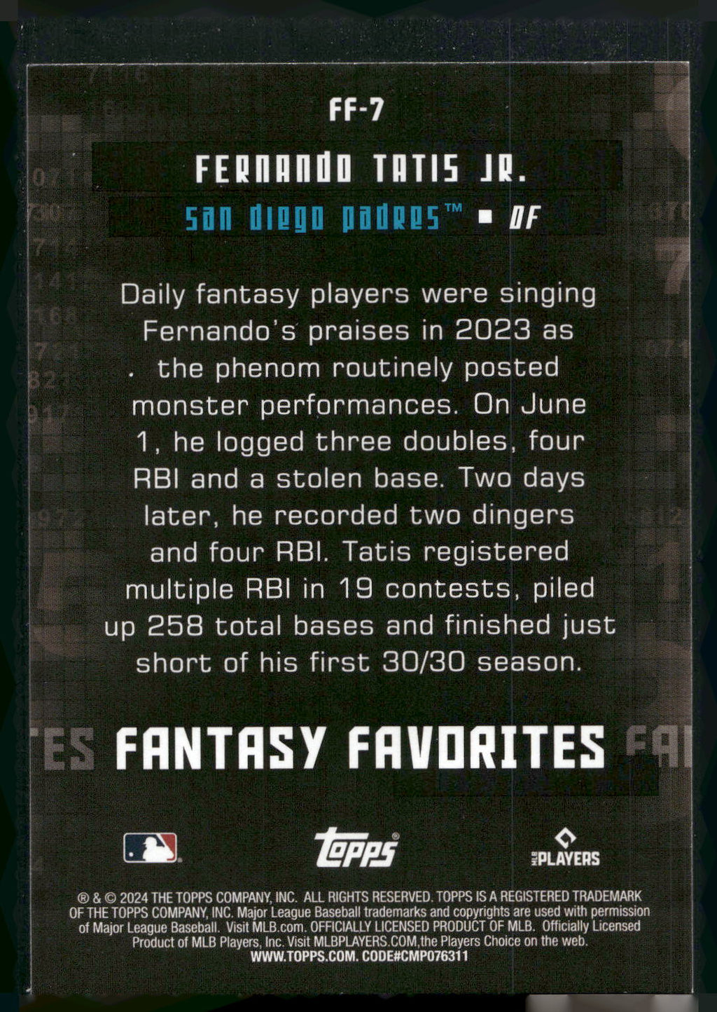2024 Topps #FF-7 Fernando Tatis Jr. Fantasy Favorites