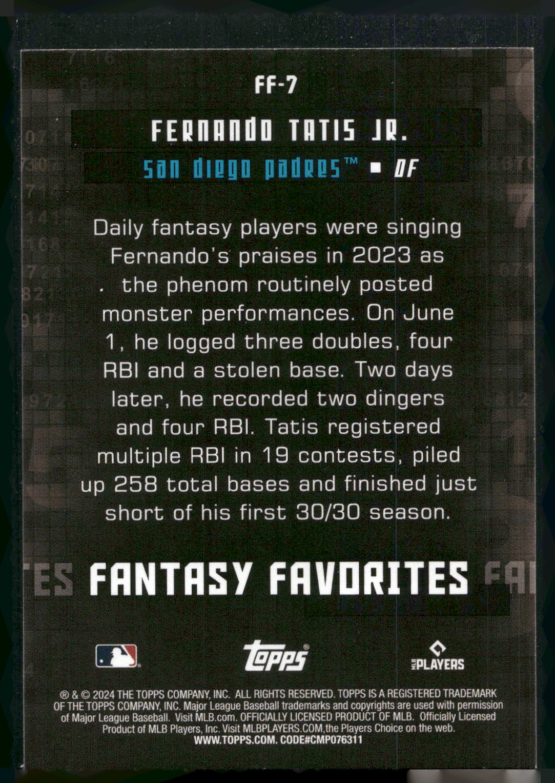 2024 Topps #FF-7 Fernando Tatis Jr. Fantasy Favorites