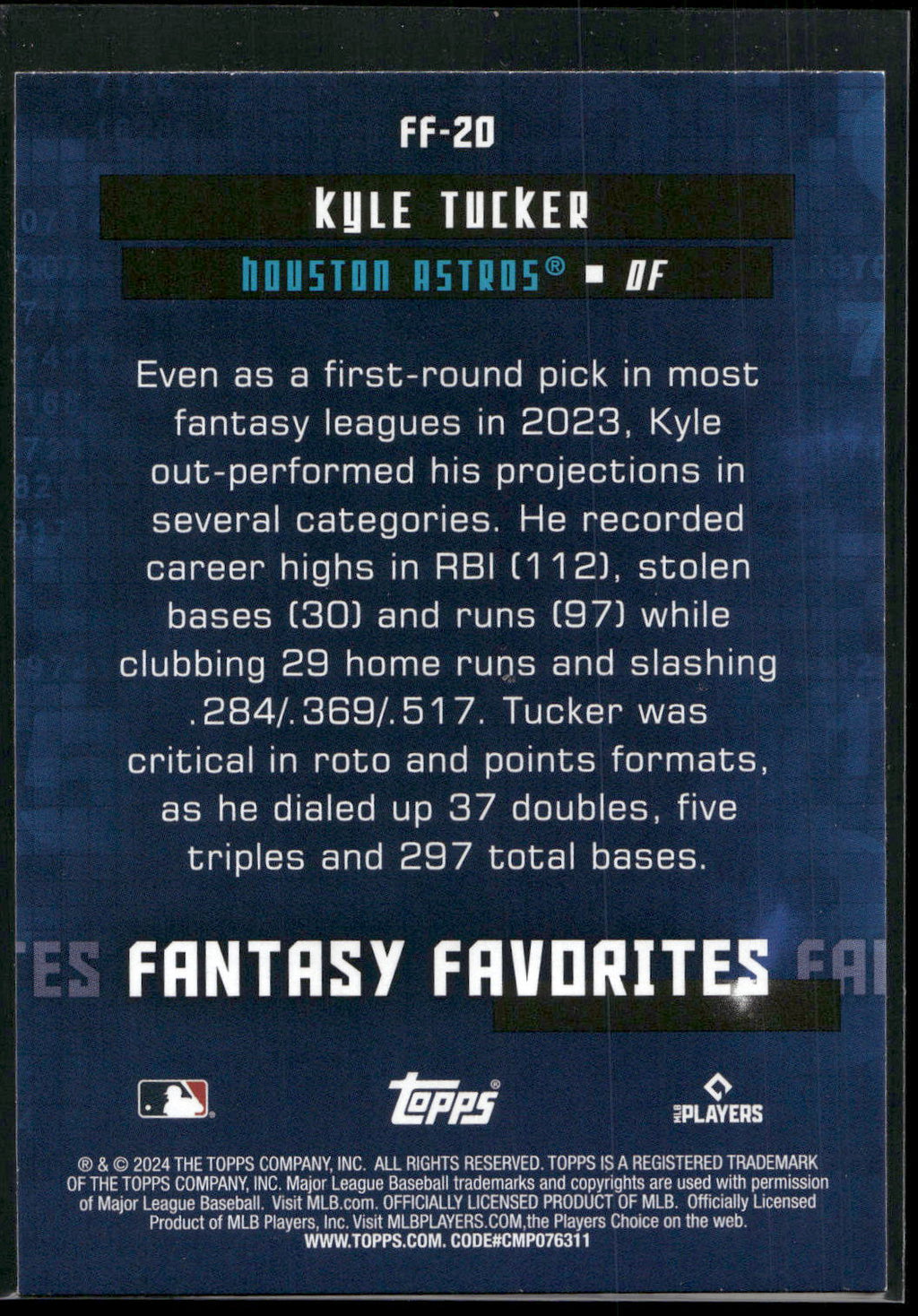 2024 Topps #FF-20 Kyle Tucker Fantasy Favorites