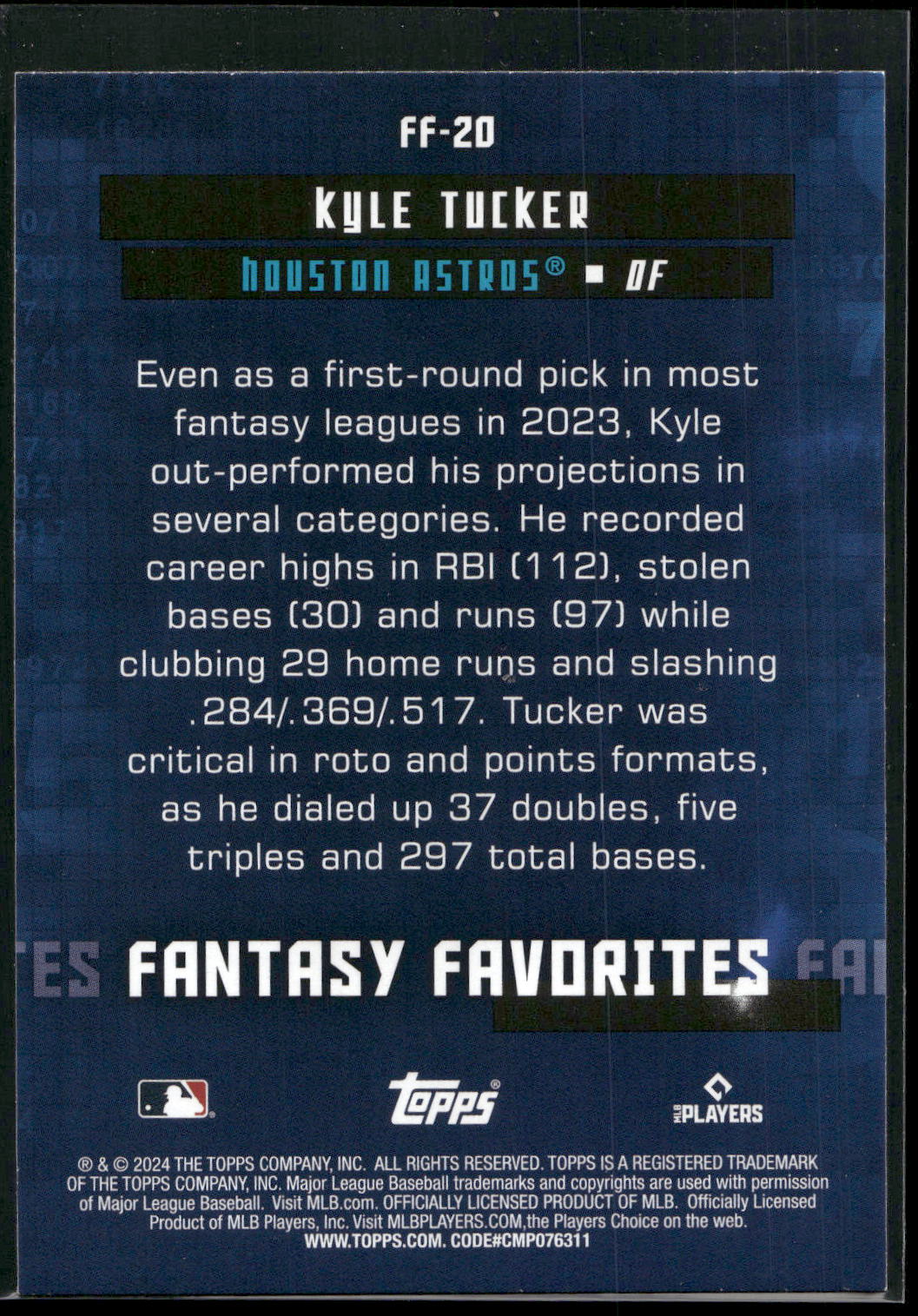 2024 Topps #FF-20 Kyle Tucker Fantasy Favorites
