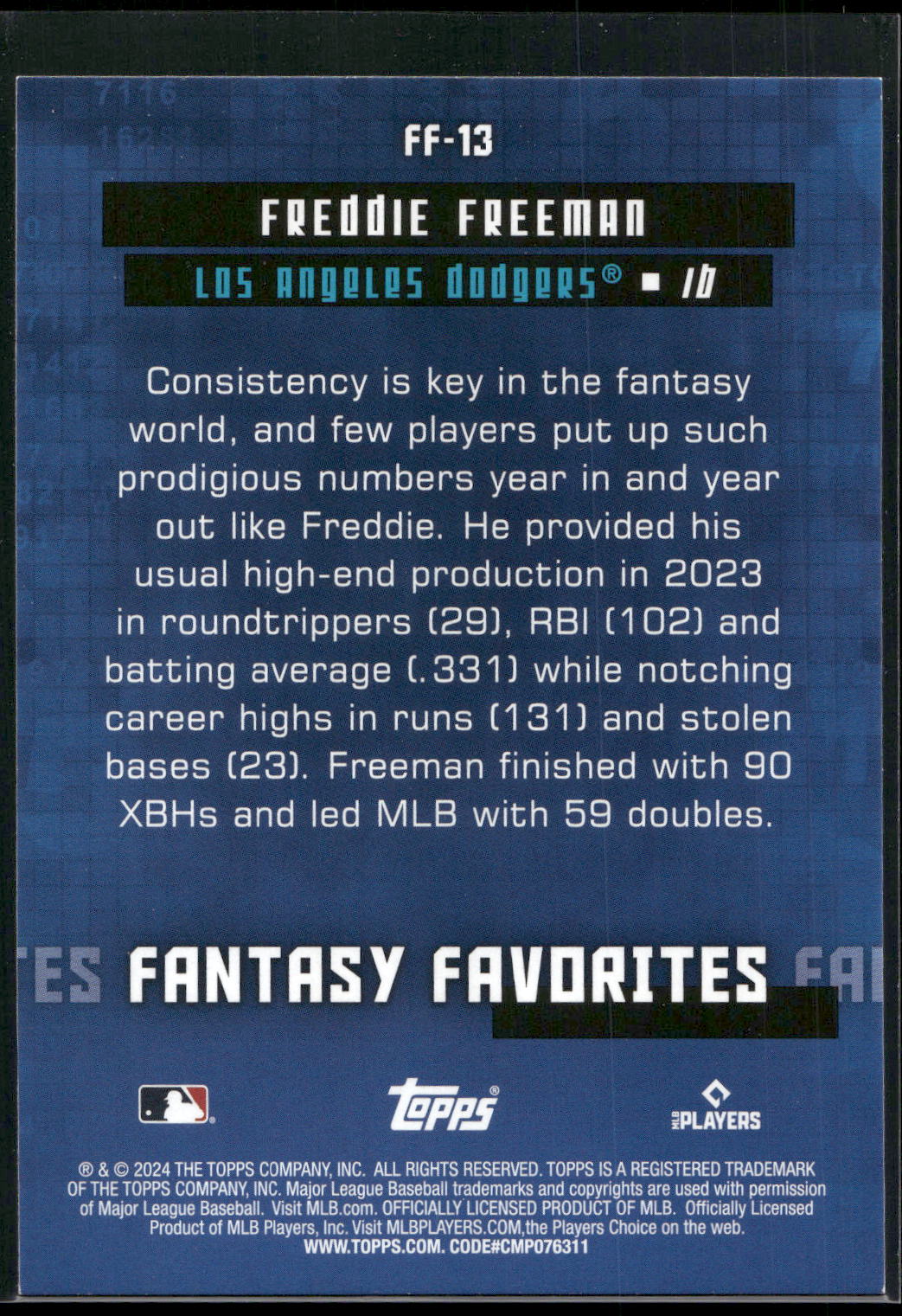 2024 Topps #FF-13 Freddie Freeman Fantasy Favorites
