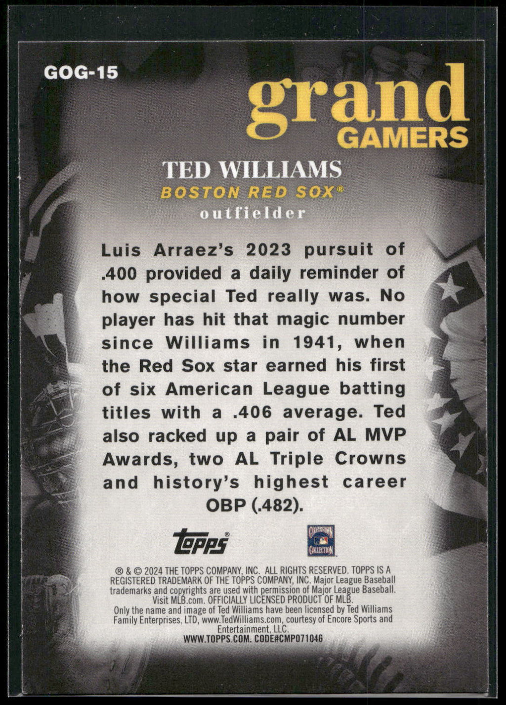 2024 Topps #GOG-15 Ted Williams Grand Gamers