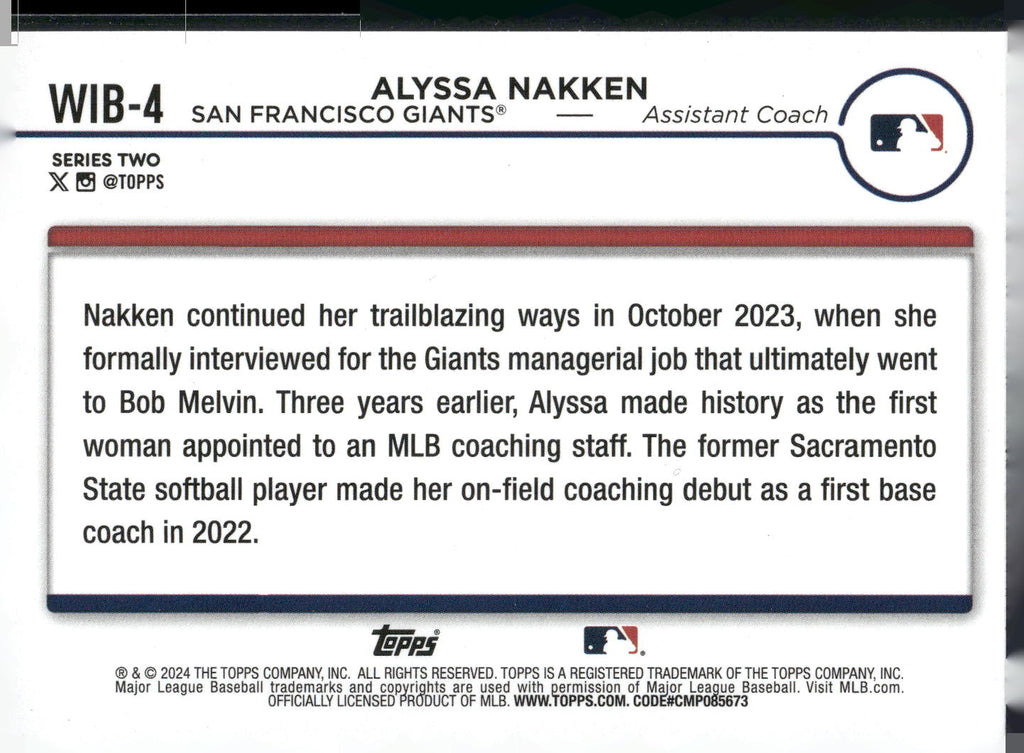 2024 Topps #WIB-4 Alyssa Nakken Women in Baseball