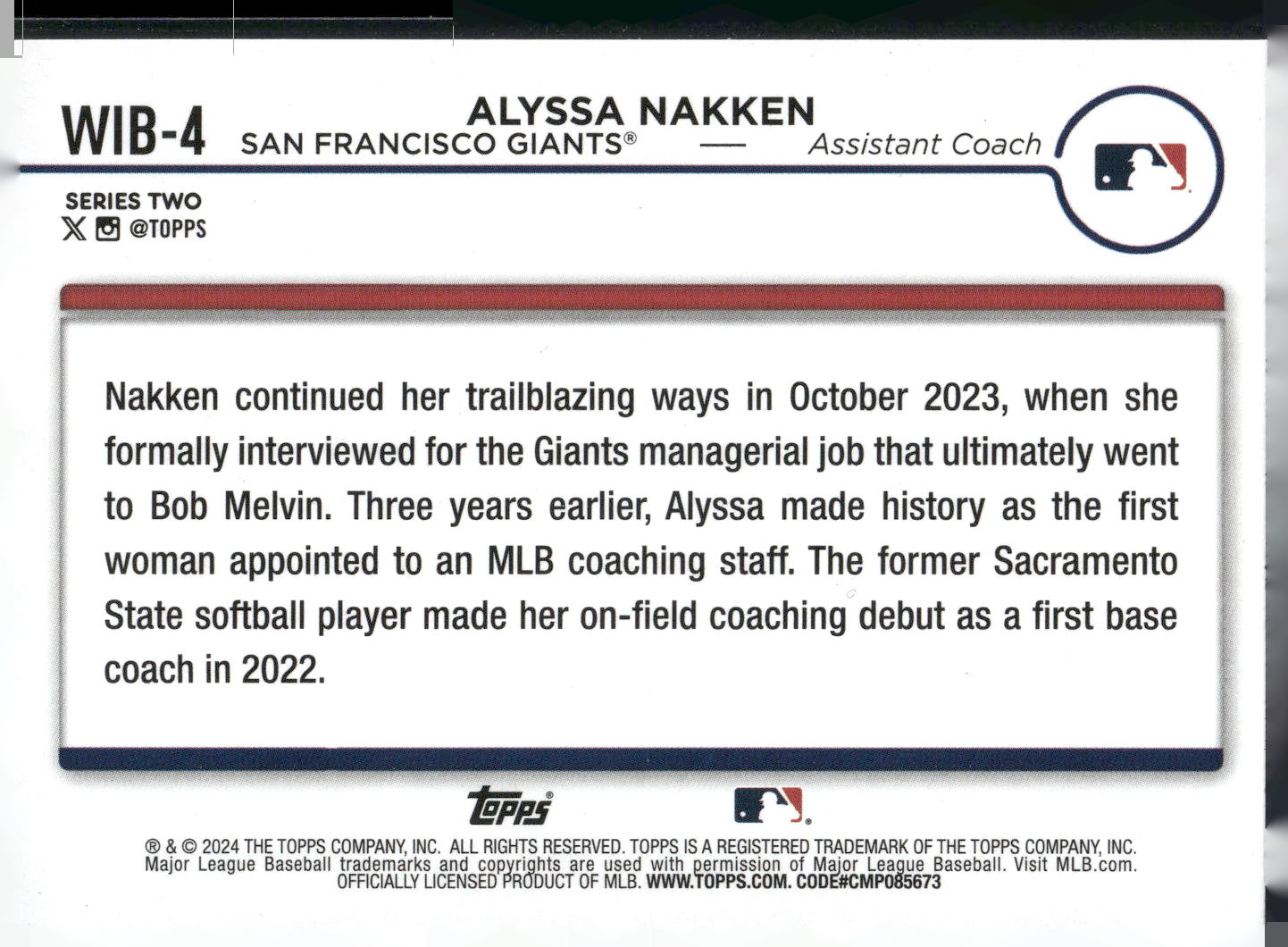 2024 Topps #WIB-4 Alyssa Nakken Women in Baseball