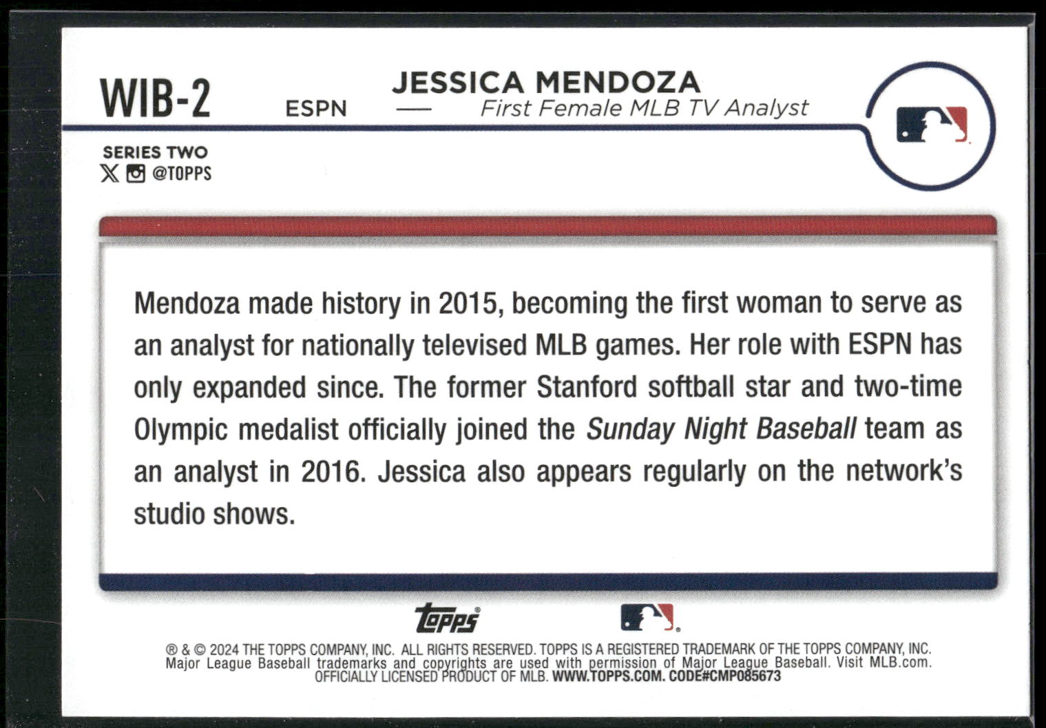 2024 Topps #WIB-2 Jessica Mendoza Women in Baseball
