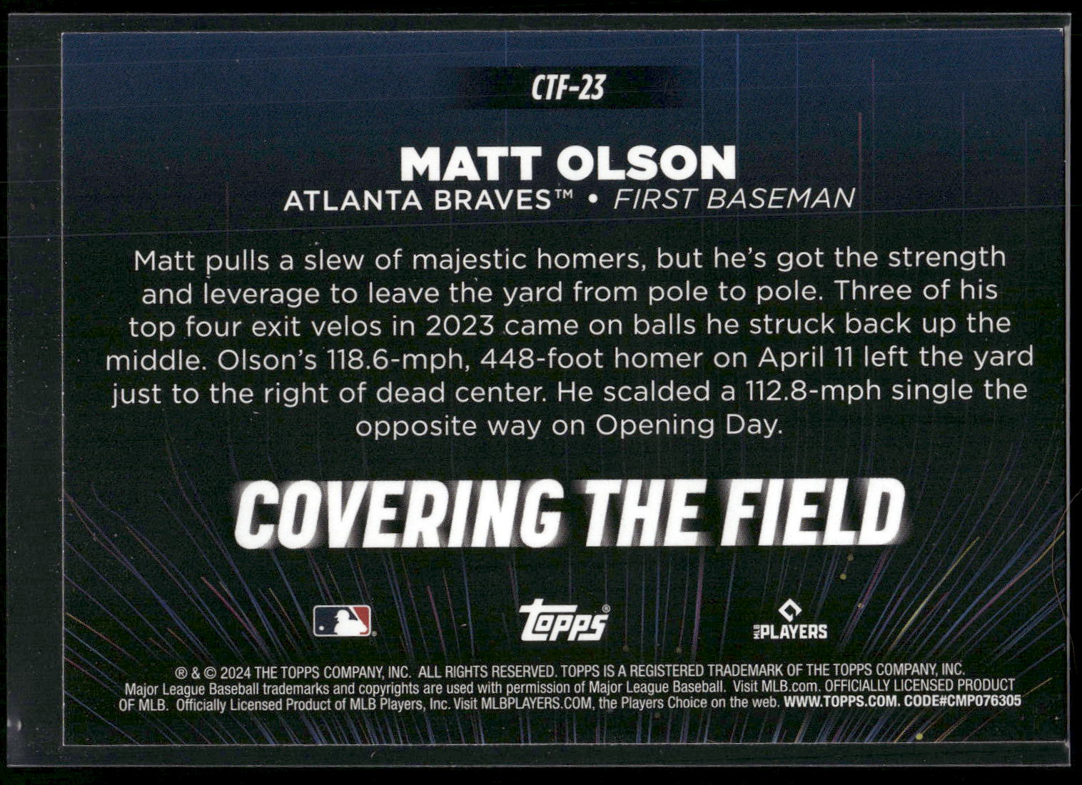 2024 Topps #CTF-23 Matt Olson Covering the Field