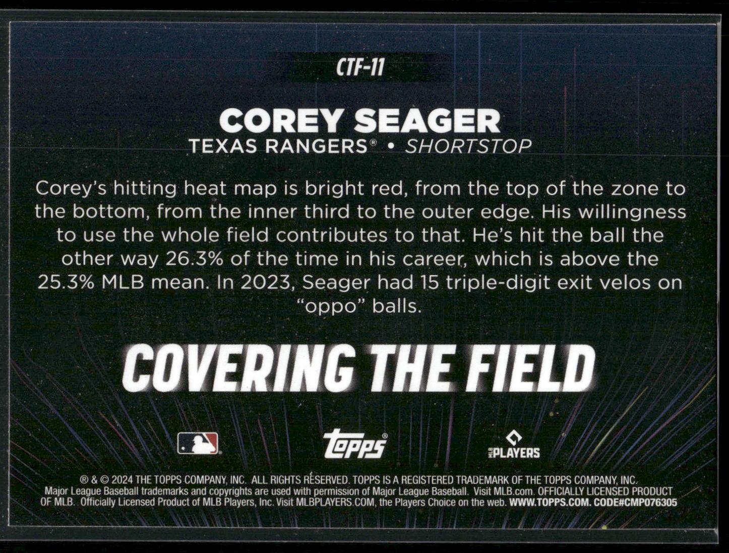2024 Topps #CTF-11 Corey Seager Covering the Field