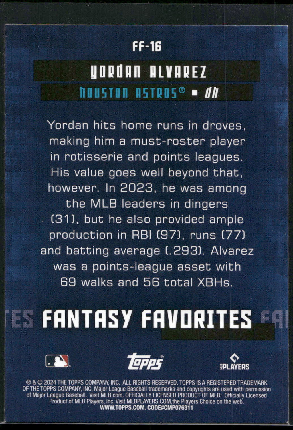 2024 Topps #FF-16 Yordan Alvarez Fantasy Favorites