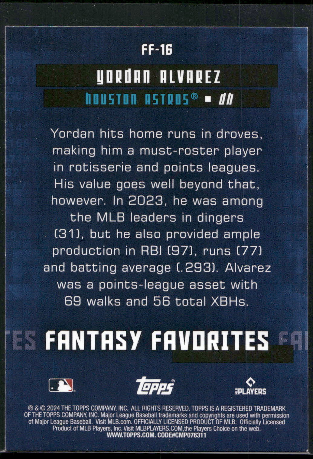 2024 Topps #FF-16 Yordan Alvarez Fantasy Favorites