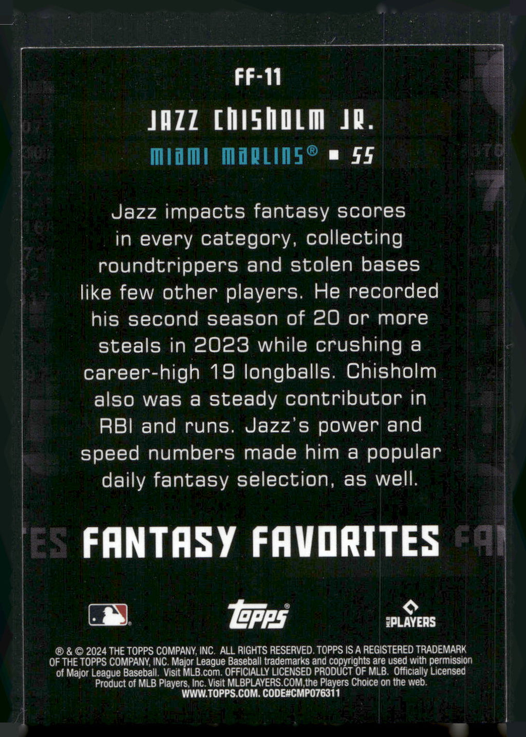 2024 Topps #FF-11 Jazz Chisholm Jr. Fantasy Favorites