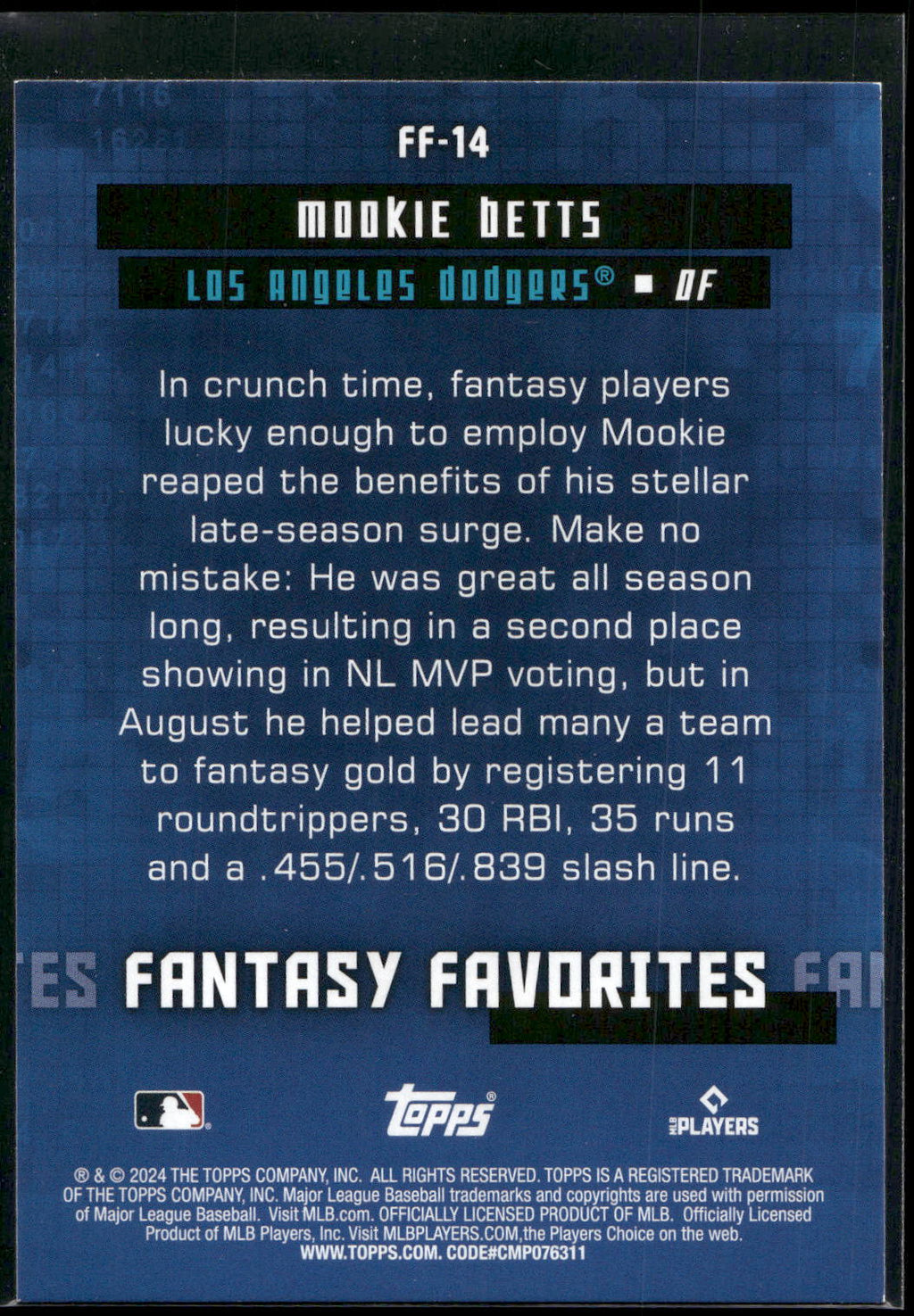 2024 Topps #FF-14 Mookie Betts Fantasy Favorites