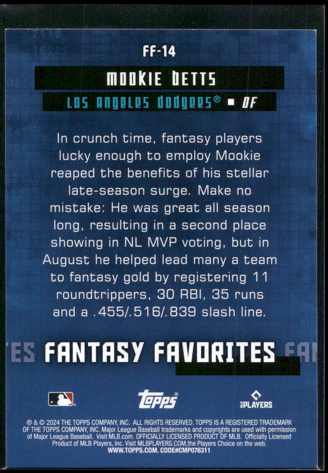 2024 Topps #FF-14 Mookie Betts Fantasy Favorites