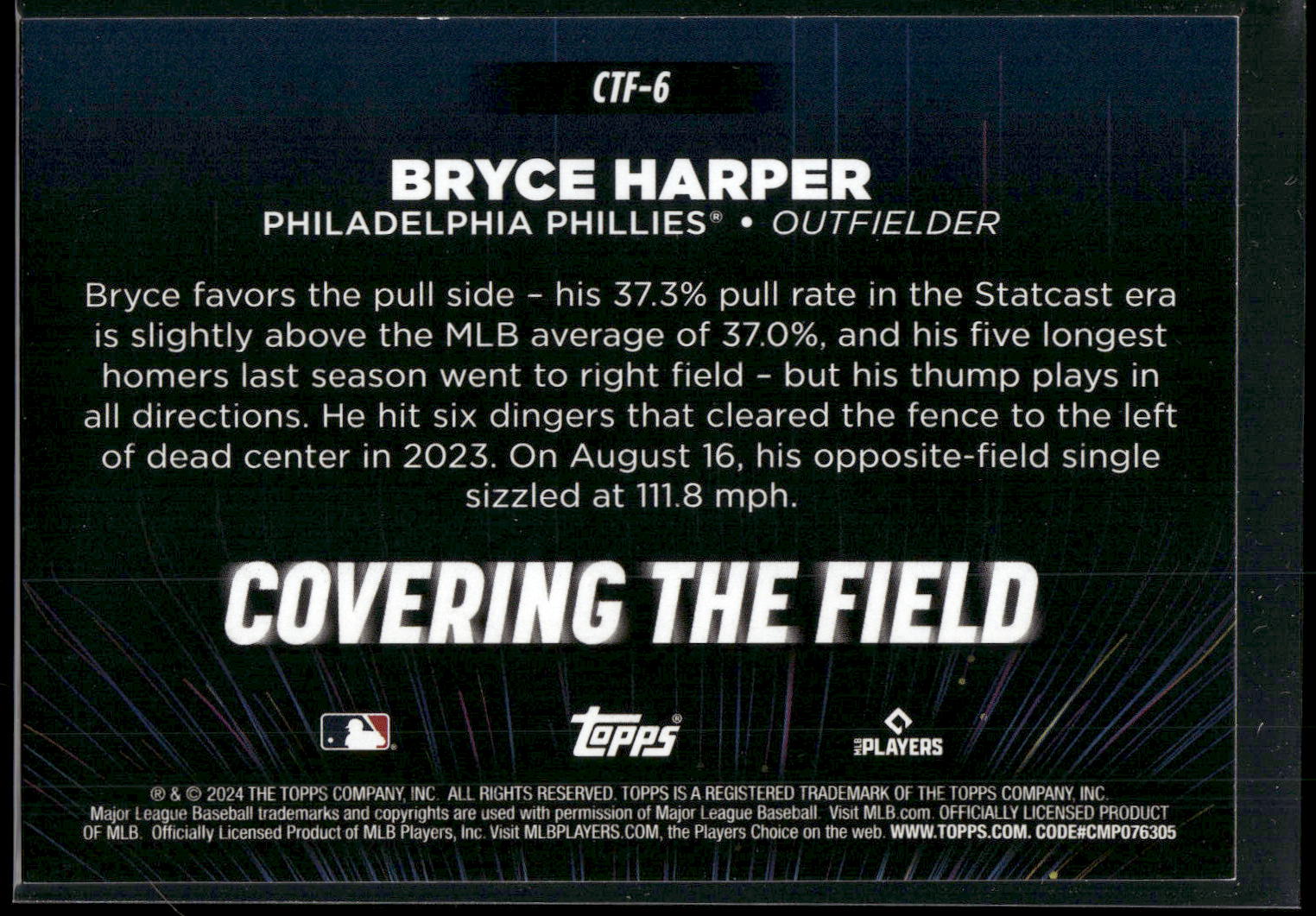 2024 Topps #CTF-6 Bryce Harper Covering the Field