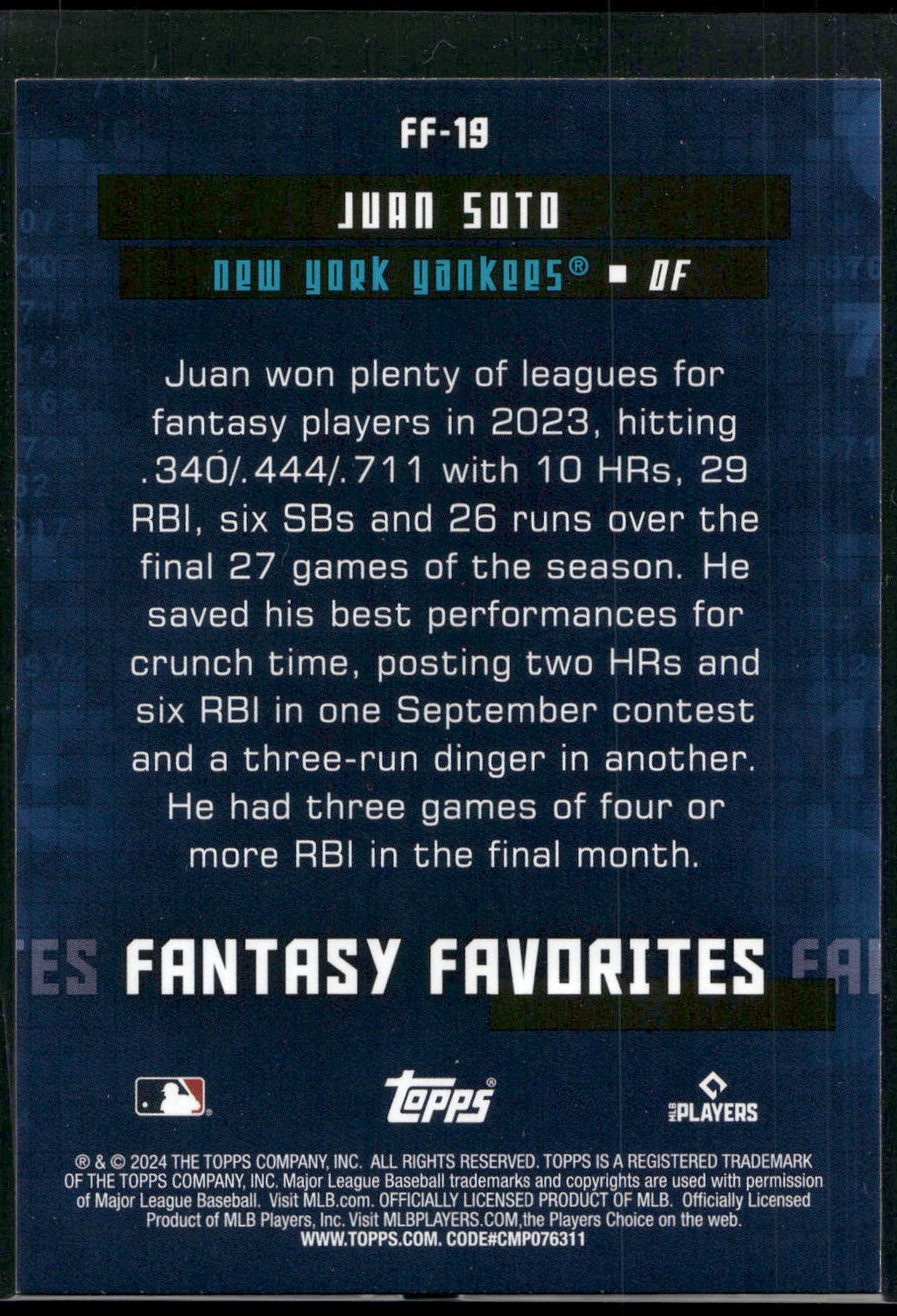 2024 Topps #FF-19 Juan Soto Fantasy Favorites